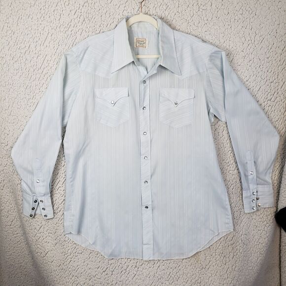 H Bar C Western Pearl Snap Shirt Mens 15.5 Light Blue Cowboy Rodeo Vintage 50x23 - Picture 1 of 10
